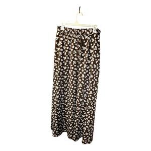 Floral Print Pleated Maxi Skirt – Brown – Size XL